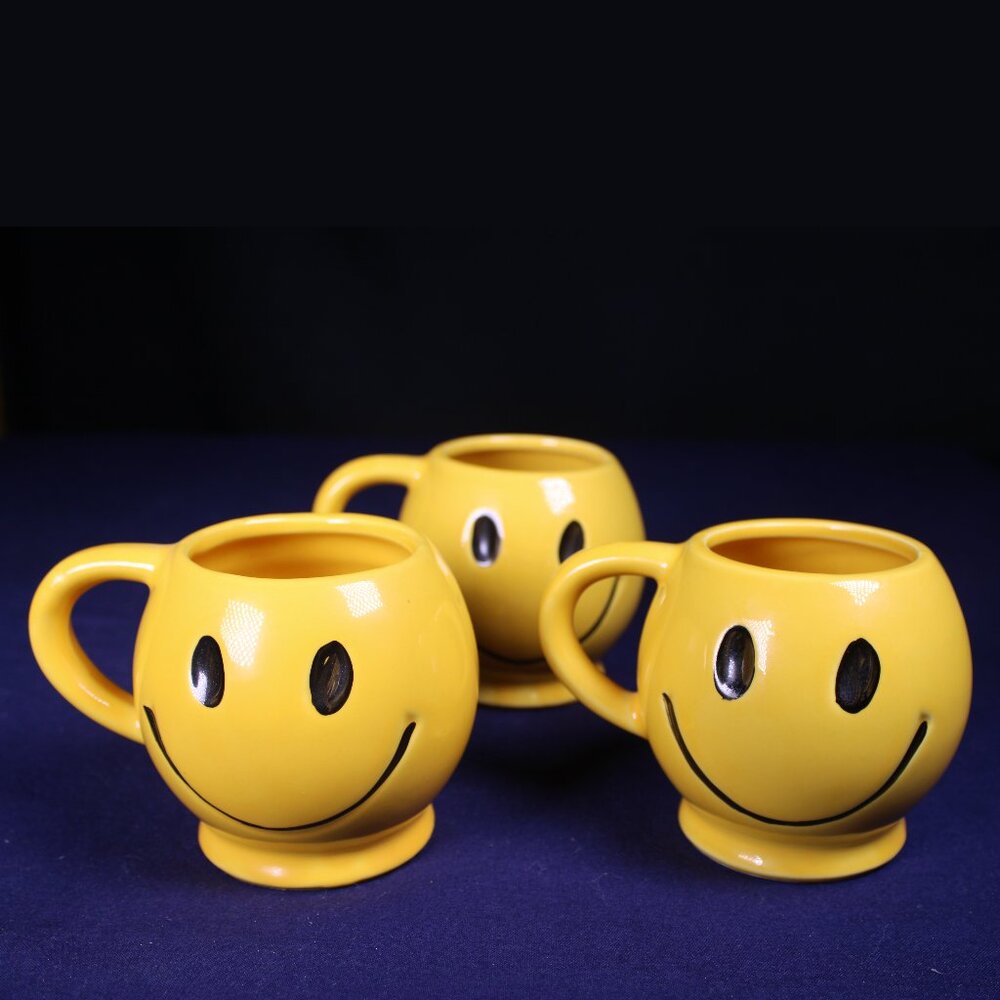 Three Vintage (1970's) Ceramic McCoy Smiley Mugs